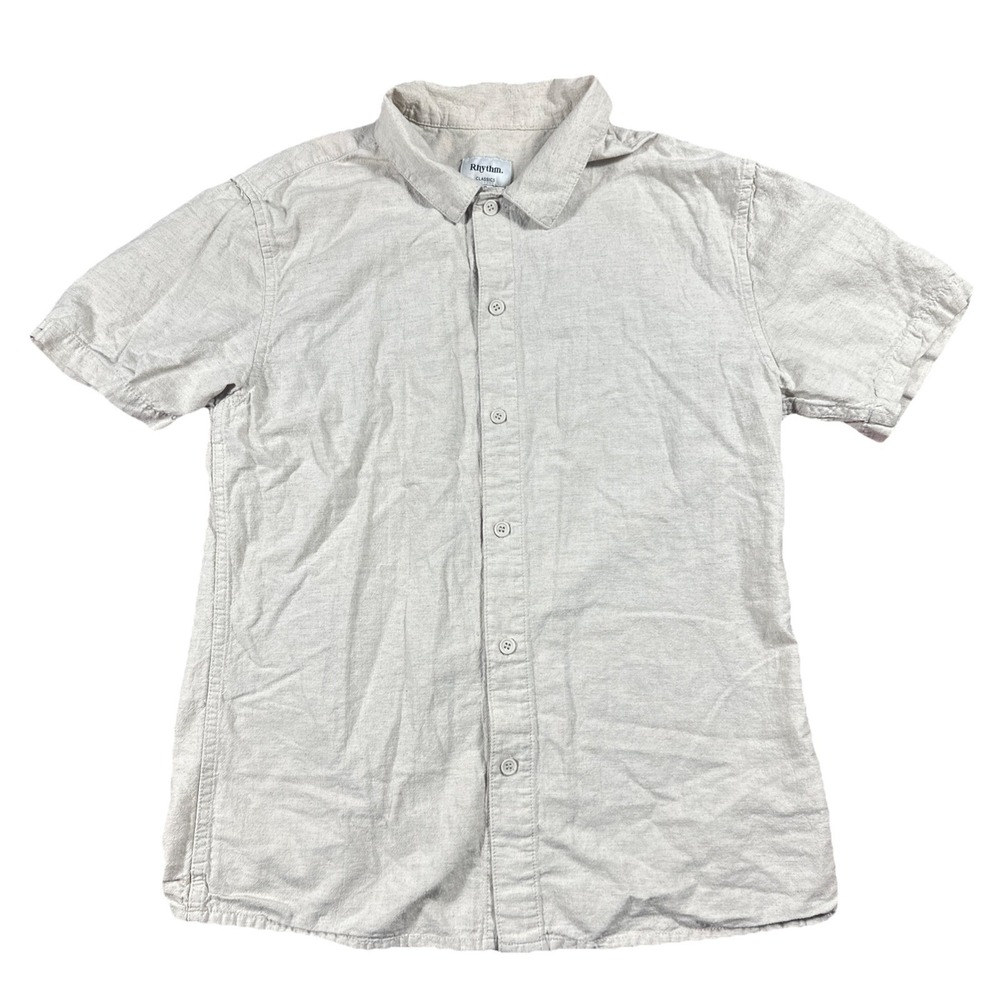 Rhythm Shirt Mens Small Short Sleeve Button Up Beige Linen Blend Huckberry